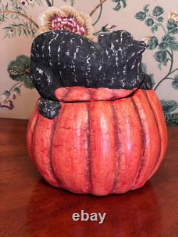 RARE Vintage Bethany Lowe Black Cat Jack O' Lantern Halloween Container