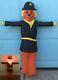 Rare Vintage Blow Mold Scarecrow Lighted Halloween Orange Standing With Scarf 35