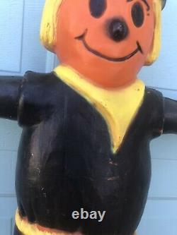 RARE Vintage Blow Mold Scarecrow Lighted Halloween Orange Standing with Scarf 35