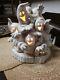 Rare Vintage Ceramic Ghost Huddle Party Halloween Light Up Pile Of Ghosts & Base