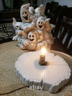 RARE Vintage Ceramic Ghost Huddle Party Halloween Light Up Pile Of Ghosts & Base