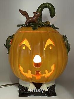 RARE Vintage Ceramic Jack-O-Lantern Halloween Pumpkin Lamp Light Up 13 Tall