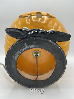 RARE Vintage Ceramic Jack-O-Lantern Halloween Pumpkin Lamp Light Up 13 Tall