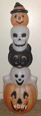 RARE Vintage Empire Halloween Totem Pumpkin Ghost Cat Skull 32 Lighted Blowmold
