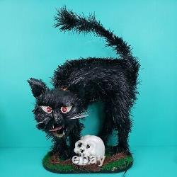 RARE Vintage Fiber Optic Black Cat Skull Graveyard Halloween Nightmare Fuel LED