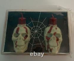 RARE Vintage Gurley Bleeding Skull Candle Halloween Set of 2 New In Box