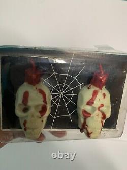 RARE Vintage Gurley Bleeding Skull Candle Halloween Set of 2 New In Box