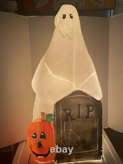 RARE Vintage Halloween Blow Mold-Ghost-Tombstone-Pumpkin -36-TPI