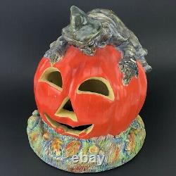 RARE Vintage Halloween Ceramic Light Up Witch CRASH Pumpkin Jack O Lantern JOL