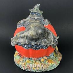 RARE Vintage Halloween Ceramic Light Up Witch CRASH Pumpkin Jack O Lantern JOL