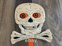 RARE Vintage Halloween Mechanical Skull Crossbones Cat Pendulum Diecut Very HTF