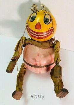 RARE Vintage Halloween PUPPET MECHANICAL JOL 1920s Litho Paper Wood Cloth HTF