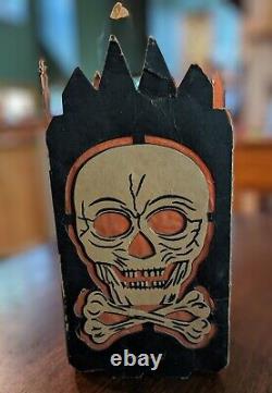 RARE Vintage Halloween Paper Table Top Lantern Skull Crossbones (No Stand) RS9