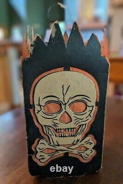 RARE Vintage Halloween Paper Table Top Lantern Skull Crossbones (No Stand) RS9