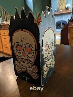 RARE Vintage Halloween Paper Table Top Lantern Skull Crossbones (No Stand) RS9