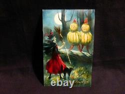 RARE- Vintage Halloween Postcard- Witch -Black Cat & Veggie People-By Valentine