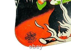 RARE Vintage Halloween Witch Noisemaker Tin Litho Owl Cauldron U. S. Metal Toy