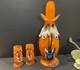 Rare Vintage Italian Murano Halloween Orange Clown Decanter With 2 Glasses
