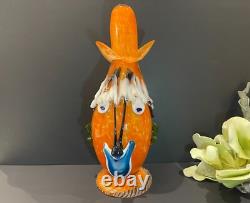 RARE Vintage Italian Murano Halloween Orange Clown Decanter with 2 Glasses