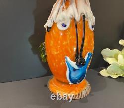 RARE Vintage Italian Murano Halloween Orange Clown Decanter with 2 Glasses