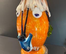 RARE Vintage Italian Murano Halloween Orange Clown Decanter with 2 Glasses