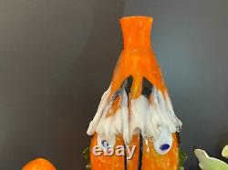 RARE Vintage Italian Murano Halloween Orange Clown Decanter with 2 Glasses