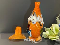 RARE Vintage Italian Murano Halloween Orange Clown Decanter with 2 Glasses