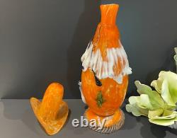 RARE Vintage Italian Murano Halloween Orange Clown Decanter with 2 Glasses