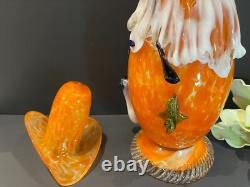 RARE Vintage Italian Murano Halloween Orange Clown Decanter with 2 Glasses