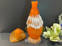 RARE Vintage Italian Murano Halloween Orange Clown Decanter with 2 Glasses