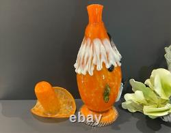 RARE Vintage Italian Murano Halloween Orange Clown Decanter with 2 Glasses