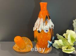 RARE Vintage Italian Murano Halloween Orange Clown Decanter with 2 Glasses