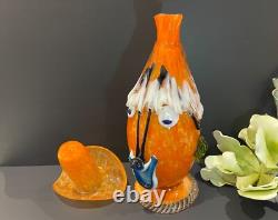 RARE Vintage Italian Murano Halloween Orange Clown Decanter with 2 Glasses