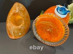 RARE Vintage Italian Murano Halloween Orange Clown Decanter with 2 Glasses