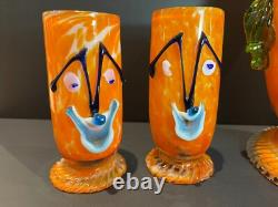 RARE Vintage Italian Murano Halloween Orange Clown Decanter with 2 Glasses