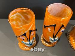 RARE Vintage Italian Murano Halloween Orange Clown Decanter with 2 Glasses