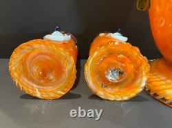 RARE Vintage Italian Murano Halloween Orange Clown Decanter with 2 Glasses