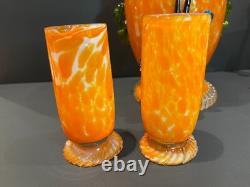RARE Vintage Italian Murano Halloween Orange Clown Decanter with 2 Glasses