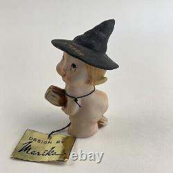 RARE Vintage Lefton Marika October Month Halloween Witch Baby Hat Figurine Japan