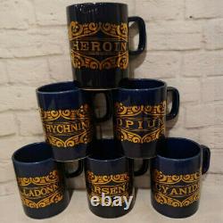 RARE Vintage Pick Your Poison Mugs Cobalt Blue Gold Belladonna Arsenic Halloween