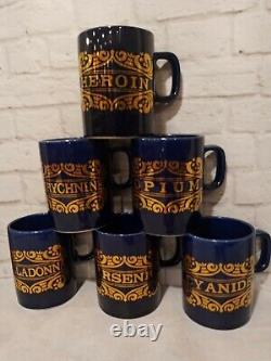 RARE Vintage Pick Your Poison Mugs Cobalt Blue Gold Belladonna Arsenic Halloween