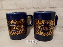 RARE Vintage Pick Your Poison Mugs Cobalt Blue Gold Belladonna Arsenic Halloween