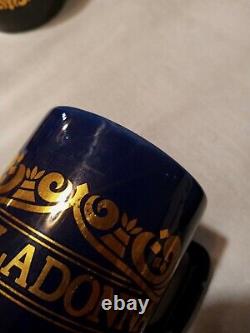 RARE Vintage Pick Your Poison Mugs Cobalt Blue Gold Belladonna Arsenic Halloween