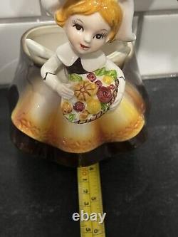 RARE Vintage Relpo Autumn PILGRIM Girl Thanksgiving Planter Cornucopia #5984