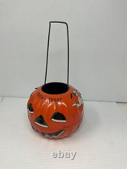 RARE vintage metal Halloween Jack O Lantern Candle Holder US made in USA small