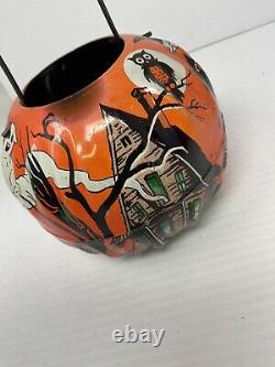 RARE vintage metal Halloween Jack O Lantern Candle Holder US made in USA small