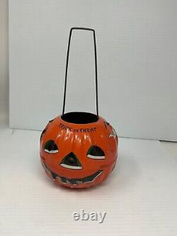 RARE vintage metal Halloween Jack O Lantern Candle Holder US made in USA small