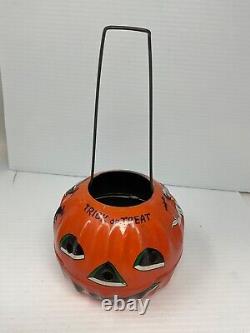 RARE vintage metal Halloween Jack O Lantern Candle Holder US made in USA small