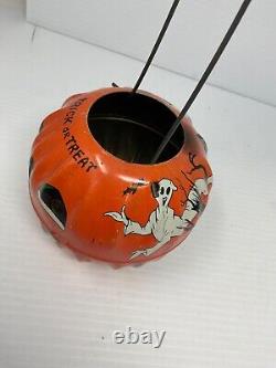 RARE vintage metal Halloween Jack O Lantern Candle Holder US made in USA small