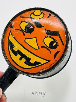 RARE vtg Halloween Cohn Tin Litho JOL pumpkin noisemaker rattle